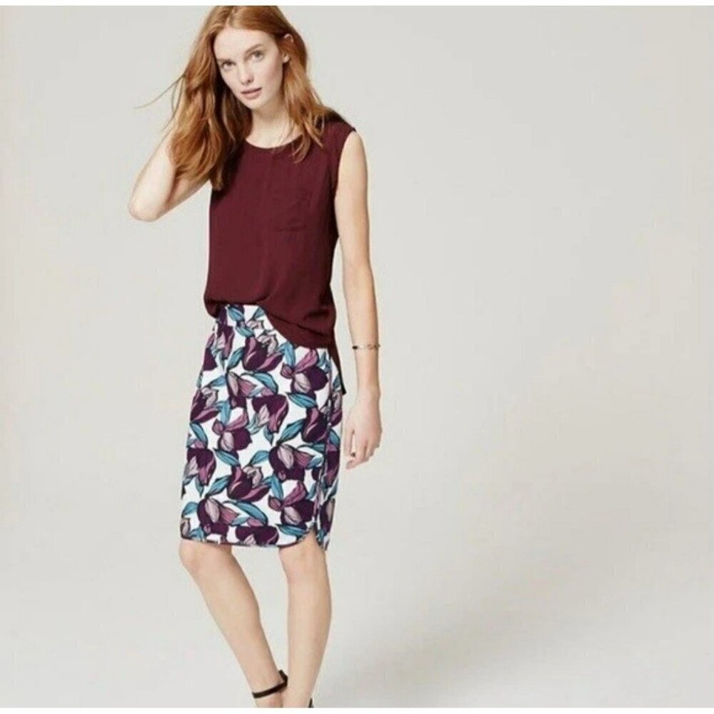 Ann Taylor LOFT Cotton Wild Orchid Pencil Skirt Size 6 Plum Preserve